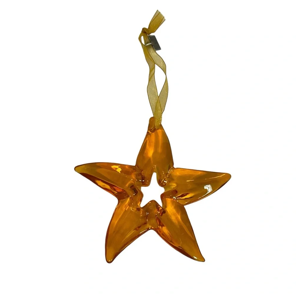 Living Quarters Amber Glass‎ Star Hanging Christmas Ornament In Velvet Box 2003